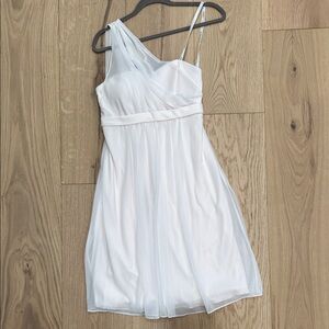 David’s Bridal | One-Shoulder Ivory Chiffon Cocktail Dress (Size 6)